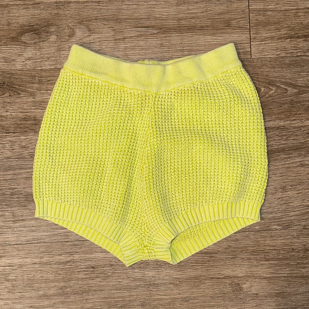 Yellow/Green Knit Women Shorts